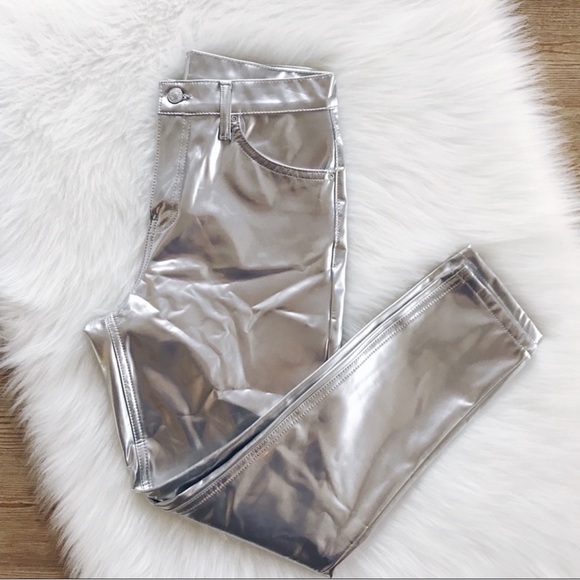 NWOT TopShop Moto Jamie Silver Vinyl Pants Size:26 - Picture 6 of 6